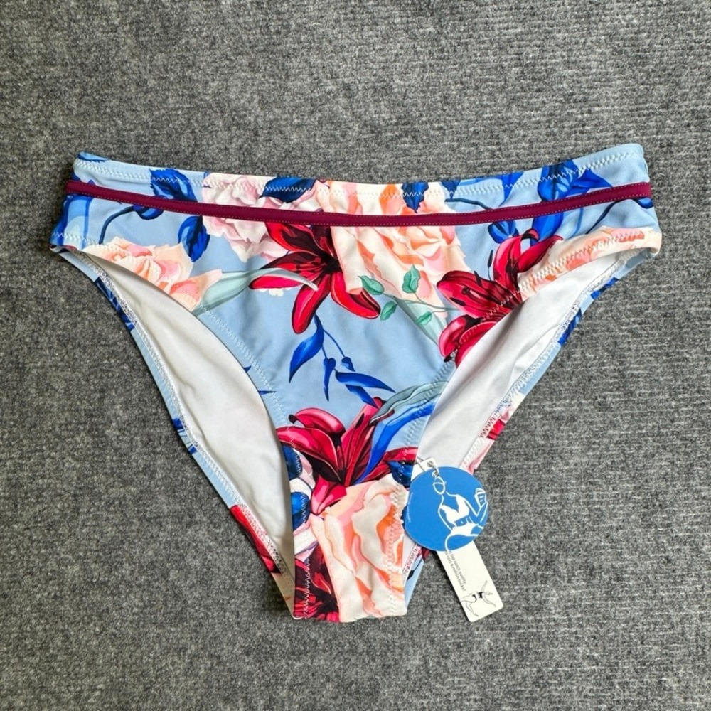NWT Cupshe Floral Bikini Bottoms Blue Pink Red Tropical Swimwear Size S NWT